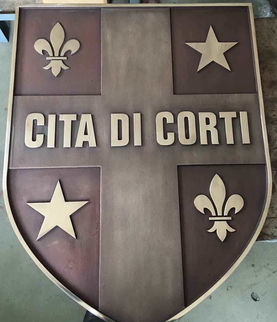 plaque blason bronze ville cita di corti fleur lys corse